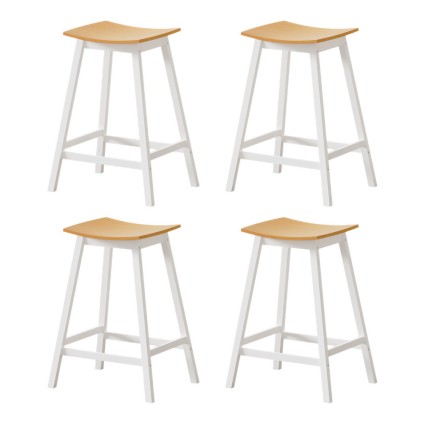 Artiss Bar Stools Set, Wooden Pine and White, 64cm Seat Height, Stylish Saddle Design, Durable and Rust-Proof