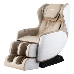 Livemor 3D OLIN Electric Massage Chair Recliner, White & Beige PU Leather, Full Body Scanning, Zero Gravity, Bluetooth