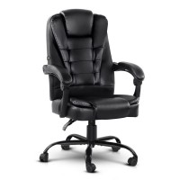 Artiss Massage Office Chair Black PU Leather Ergonomic Executive Computer Gaming Chair Reclining with Vibration Massage