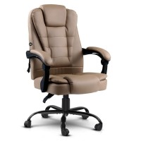 Artiss Massage Office Chair Executive Brown PU Leather Ergonomic Recliner with Vibration, Adjustable Height, Espresso