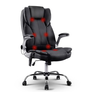 Artiss 8-Point Massage Office Chair in Black PU Leather with Remote Control, Lumbar Support, and Adjustable Height