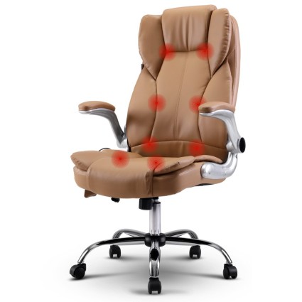 Artiss 8-Point Massage Office Chair in Premium Espresso PU Leather – High Back, Vibration Modes, Adjustable Comfort