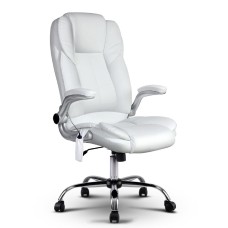 Artiss 8-Point Massage Office Chair, PU Leather, White - High Back, Adjustable, Vibrating, Ergonomic, 120kg Capacity