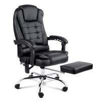 Artiss 8-Point Massage Office Chair, PU Leather, Reclining, Heated Lumbar, Remote, Footrest, Black, Adjustable Height