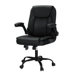 Artiss 2 Point Massage Office Chair - Black PU Leather, Mid Back, Adjustable, 360° Swivel, Lumbar Support