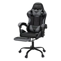 Artiss Grey 2-Point Massage Gaming Office Chair with Footrest - Ergonomic Comfort for Work & Play, 1-Year Warranty