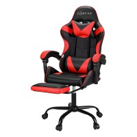 Artiss Ergonomic Red Massage Gaming Office Chair with Footrest - 2 Point Lumbar Support, Recline & 360 Swivel