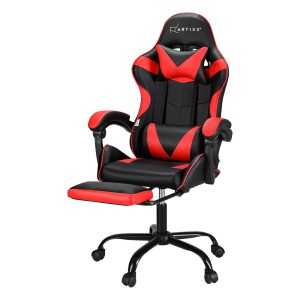 Artiss Ergonomic Red Massage Gaming Office Chair with Footrest - 2 Point Lumbar Support, Recline & 360 Swivel