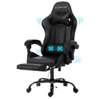 Artiss 2-Point Massage Gaming Chair with Footrest - Ergonomic Black Office Chair, Recline & 360° Swivel