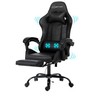 Artiss 2-Point Massage Gaming Chair with Footrest - Ergonomic Black Office Chair, Recline & 360° Swivel