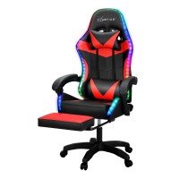 Artiss 6-Point Massage Gaming Office Chair - PU Leather, LED Lights, Recline, Footrest, 360° Swivel, Red, 150kg Capacity