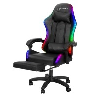 Artiss 6-Point Massage Gaming Office Chair, Black PU Leather, LED Lights, Retractable Footrest, Ergonomic Design
