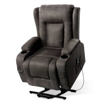 Artiss Velvet Recliner Chair Lift Assist with 8-Point Heated Massage, Suede Fabric, Cup Holders, Grey, 81cm Wide