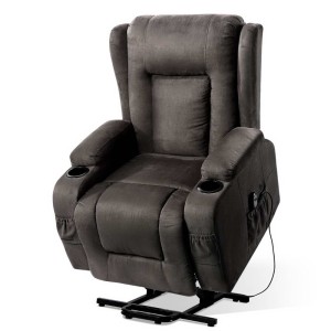 Artiss Velvet Recliner Chair Lift Assist with 8-Point Heated Massage, Suede Fabric, Cup Holders, Grey, 81cm Wide