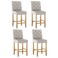 Artiss Bar Stools Set of 4, Linen Upholstered, Beige, 103cm High, Tufted Design, Elegant Kitchen Seating