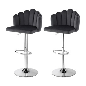Artiss Velvet Bar Stools X2 - Adjustable, Ergonomic, 120kg Capacity, Grey, 86-108cm, Gaslift, Anti-Slip, Easy Assembly