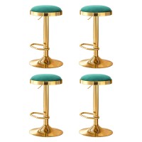 4x Artiss Velvet Bar Stools Green and Gold, Swivel Kitchen Dining Chairs, Padded Seat, Adjustable Height 62-82.5cm