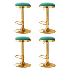 4x Artiss Velvet Bar Stools Green and Gold, Swivel Kitchen Dining Chairs, Padded Seat, Adjustable Height 62-82.5cm