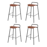Artiss Set of 4 Bar Stools 75cm Brown PU Leather Seat, Metal Frame, Footrest, Anti-Slip, Kitchen Dining Chairs