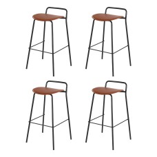 Artiss Set of 4 Bar Stools 75cm Brown PU Leather Seat, Metal Frame, Footrest, Anti-Slip, Kitchen Dining Chairs