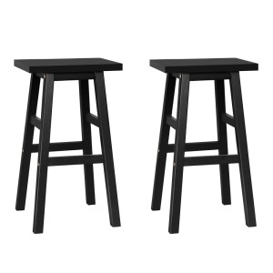 Artiss Baden Bar Stools Set of 2 – Black Beech Wood, 66.5cm High, Sturdy A-Frame, Split-Level Footrest, Anti-Slip