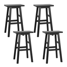 Artiss Baden Bar Stools Set of 4 - Black, Beech Wood, 66.5cm, Sturdy Saddle Seat, Anti-Slip, Ideal for Kitchen Counters
