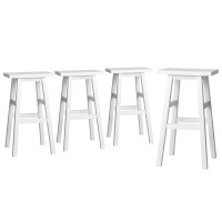 Artiss Baden White Wooden Bar Stools, Set of 4 - Beech Wood, 66.5cm Height, Sturdy Design with Anti-Slip Protection