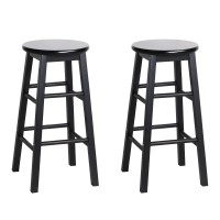 Artiss 2x Wooden Bar Stools - Black Beech Wood, 61cm Height, Split-Level Footrest, Anti-Slip Floor Protector, Set of 2
