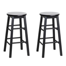 Artiss 2x Wooden Bar Stools - Black Beech Wood, 61cm Height, Split-Level Footrest, Anti-Slip Floor Protector, Set of 2