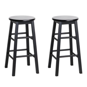 Artiss 2x Wooden Bar Stools - Black Beech Wood, 61cm Height, Split-Level Footrest, Anti-Slip Floor Protector, Set of 2