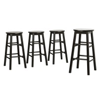 Artiss Marley 4x Bar Stools Set, Solid Beech Wood, 61cm Height, Round Chairs, Black, Sturdy Anti-Slip Design