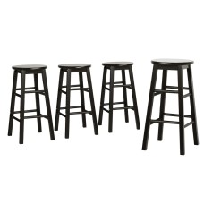 Artiss Marley 4x Bar Stools Set, Solid Beech Wood, 61cm Height, Round Chairs, Black, Sturdy Anti-Slip Design
