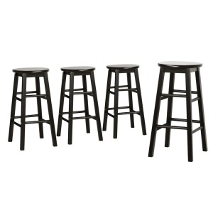 Artiss Marley 4x Bar Stools Set, Solid Beech Wood, 61cm Height, Round Chairs, Black, Sturdy Anti-Slip Design
