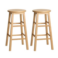 Artiss 2x Wooden Bar Stools - Natural Beech Wood, 61cm Height, Anti-Slip Protectors, Split-Level Footrest, Set of 2