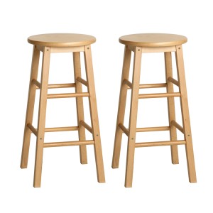 Artiss 2x Wooden Bar Stools - Natural Beech Wood, 61cm Height, Anti-Slip Protectors, Split-Level Footrest, Set of 2