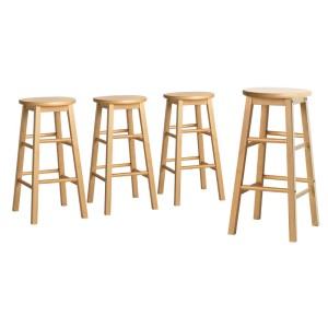 Artiss Marley 4x Bar Stools 61cm Solid Beech Wood Round Chairs, Natural Finish, Sturdy A-Frame with Footrest