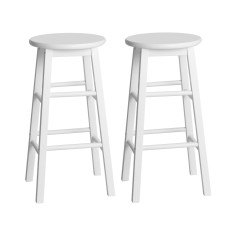 Artiss 2x White Wooden Bar Stools - Solid Beech Wood, 61cm Height, Anti-Slip Feet, Set of 2, Sturdy Round Chairs
