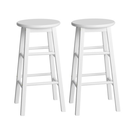 Artiss 2x White Wooden Bar Stools - Solid Beech Wood, 61cm Height, Anti-Slip Feet, Set of 2, Sturdy Round Chairs