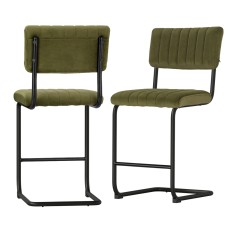 Artiss Orman Bar Stools, Velvet Upholstery, 65cm Seat Height, Green, Sturdy Steel Frame, Elegant Home Bar Seating