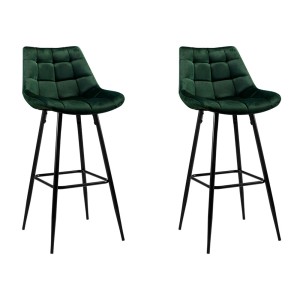Artiss Bar Stools, Velvet Fabric, 105cm Height, Rich Green, Metal Frame, 2 Pack, Stylish & Comfortable Seating