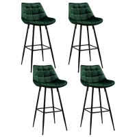Artiss Bar Stools Set of 4, Velvet Chairs, Green, 76cm Seat Height, Chic Design, Anti-Slip Feet, Easy Assembly