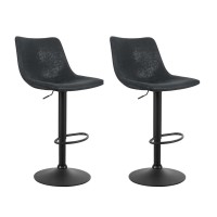 Artiss 2x Vintage Leather Bar Stools, Black, Swivel, Adjustable Height 60-81cm, 360° Swivel, Foam Padded, Floor Safe
