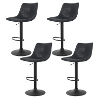 Artiss 4x Jovy Bar Stools - Vintage PU Leather, Swivel, Adjustable Gas Lift, Black, 360° Rotation, Floor Protector