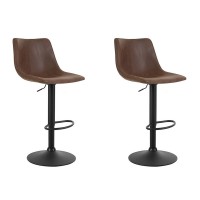 Artiss 2x Vintage Swivel Bar Stools, Brown Faux Leather, Adjustable 60-81cm, 360° Swivel, Black Powder-Coated Base