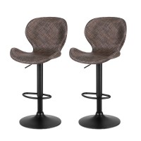 Artiss 2x Bar Stools - Adjustable 90-112cm Wing Design, PE Rattan Seat, Metal Frame, 120kg Capacity, Brown/Black