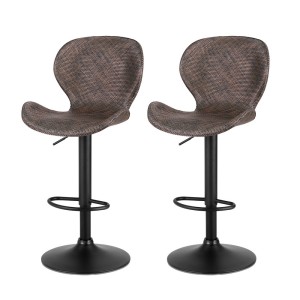Artiss 2x Bar Stools - Adjustable 90-112cm Wing Design, PE Rattan Seat, Metal Frame, 120kg Capacity, Brown/Black