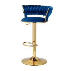 Artiss Vivien 2x Bar Stools - Navy Velvet, Hand-Woven Back, Adjustable Height, 360° Swivel, Steel Base, 150kg Capacity Artiss Vivien 2x Bar Stools - Navy Velvet, Hand-Woven Back, Adjustable Height, 360° Swivel, Steel Base, 150kg Capacity