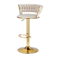 Artiss Vivien Bar Stools - Elegant Velvet, Woven Backrest, Adjustable Height, 360° Swivel, Ivory Finish