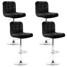 Artiss 4x Black Bar Stools PU Leather, Gas Lift, 360° Swivel, Chrome Base, Chequered Backrest, Adjustable Height