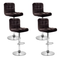Artiss Set of 4 Bar Stools PU Leather Gas Lift Adjustable Height 360° Swivel Chocolate Brown with Footrest